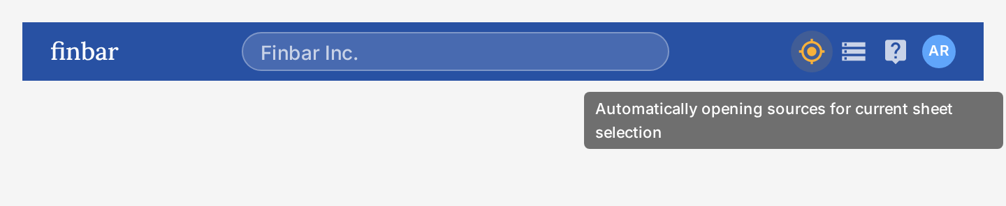 Excel add-in header with the source trace target button highlighted and its tooltip visible.