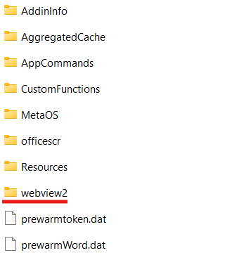 Windows Explorer showing the Office web add-in cache directory.